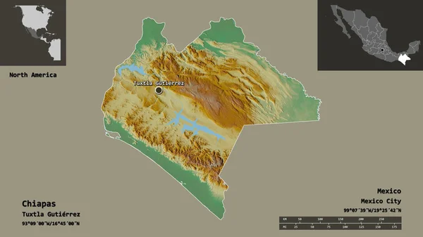 Chiapas Alakja Mexikó Állam Fővárosa Távolsági Skála Előnézet Címkék Topográfiai — Stock Fotó