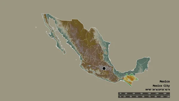 Zdesperowany Kształt Meksyku Stolicą Głównym Regionalnym Oddziałem Oddzielonym Obszarem Chiapas — Zdjęcie stockowe
