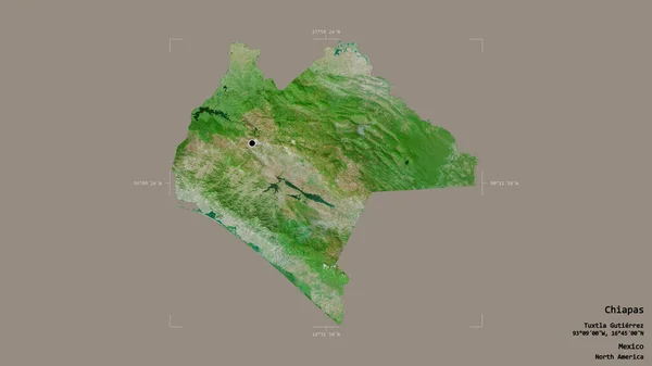 メキシコの州チアパスの地域は 洗練された境界の箱の中の強固な背景に隔離されています ラベル 衛星画像 3Dレンダリング — ストック写真