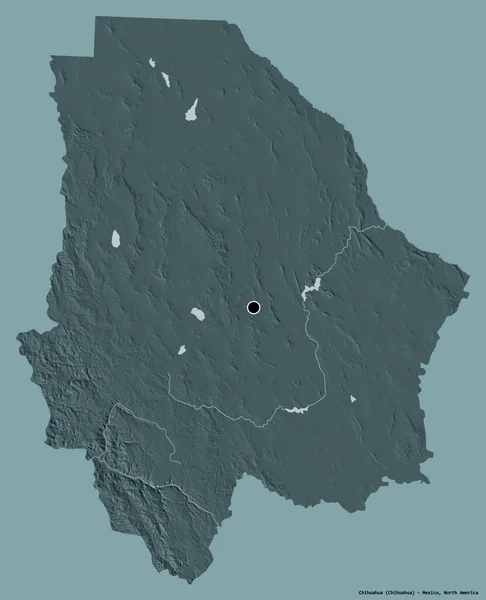 墨西哥奇瓦瓦州的形状 它的首都用纯色背景隔开 彩色高程图 3D渲染 — 图库照片