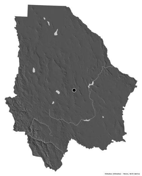 墨西哥奇瓦瓦州的形状 其首都被白色背景隔离 Bilevel高程图 3D渲染 — 图库照片