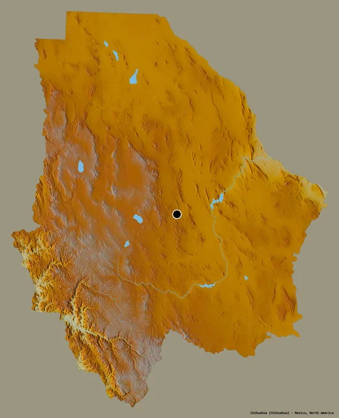 墨西哥奇瓦瓦州的形状 它的首都用纯色背景隔开 地形浮雕图 3D渲染 — 图库照片