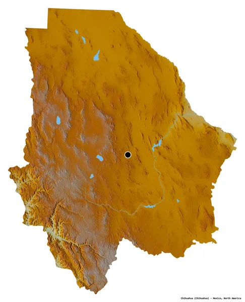 メキシコのチワワ州の形で 首都は白い背景に隔離されています 地形図 3Dレンダリング — ストック写真