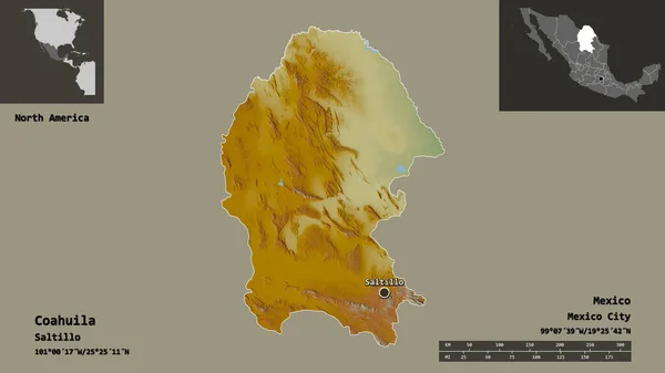 Forma Coahuila Estado México Capital Escala Distancia Vistas Previas Etiquetas —  Fotos de Stock