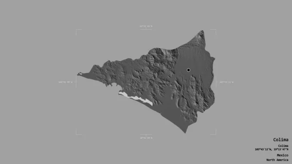 墨西哥科利马州科利马州的一个地区 在一个地理参考方块中被隔离在坚实的背景下 Bilevel高程图 3D渲染 — 图库照片
