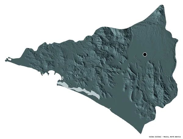 科利马的形状 墨西哥州 其首都被白色背景隔离 彩色高程图 3D渲染 — 图库照片