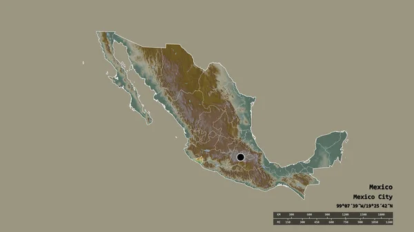 Forma Desnaturalizada México Con Capital División Regional Principal Área Separada — Foto de Stock