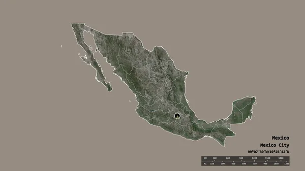 Mexikó Kiszáradt Alakja Fővárosával Regionális Részlegével Szétválasztott Distrito Szövetségi Területtel — Stock Fotó