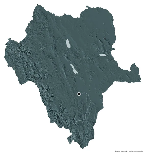 メキシコのデュランゴ州の形で その首都は白い背景に孤立しています 色の標高マップ 3Dレンダリング — ストック写真