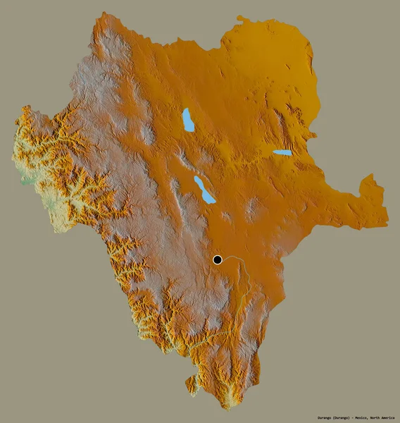 メキシコのデュランゴ州の形で その首都はしっかりとした色の背景に隔離されています 地形図 3Dレンダリング — ストック写真