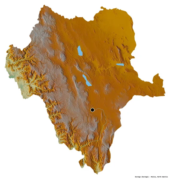 杜兰戈州的形状 首都被白色背景隔离 地形浮雕图 3D渲染 — 图库照片
