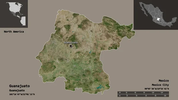 グアナファトの形 メキシコの状態 およびその首都 距離スケール プレビューおよびラベル 衛星画像 3Dレンダリング — ストック写真