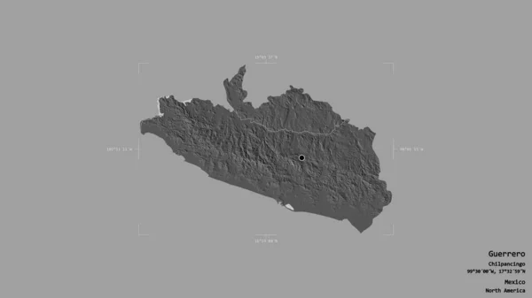 Area Guerrero State Mexico Isolated Solid Background Georeferenced Bounding Box — Stock Photo, Image