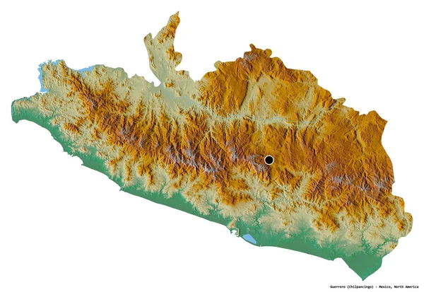 Σχήμα Guerrero Πολιτεία Του Μεξικού Πρωτεύουσα Απομονωμένη Λευκό Φόντο Τοπογραφικό — Φωτογραφία Αρχείου