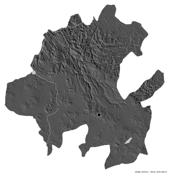 伊达尔戈的形状 墨西哥州 其首都被白色背景隔离 Bilevel高程图 3D渲染 — 图库照片
