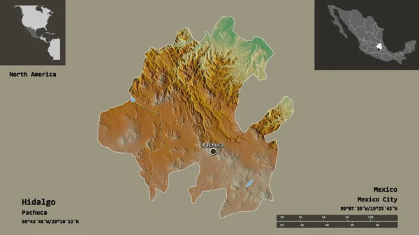 Tvar Hidalga Státu Mexiko Jeho Hlavního Města Měřítko Vzdálenosti Náhledy — Stock fotografie