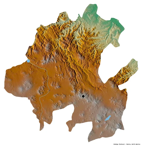 メキシコのヒダルゴ州の形で その首都は白い背景に孤立しています 地形図 3Dレンダリング — ストック写真