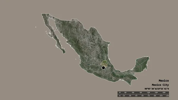Mexikó Kiszáradt Alakja Fővárosával Regionális Körzetével Elkülönített Hidalgo Területtel Címkék — Stock Fotó