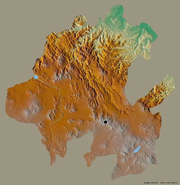 Hidalgo 'nun şekli, Meksika eyaleti, başkenti katı renk arka planında izole edilmiş. Topografik yardım haritası. 3B görüntüleme