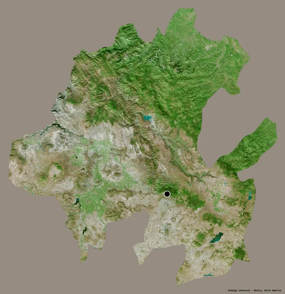 Hidalgo 'nun şekli, Meksika eyaleti, başkenti katı renk arka planında izole edilmiş. Uydu görüntüleri. 3B görüntüleme