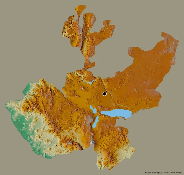 Alakja Jalisco Mexikó Állam Tőke Elszigetelt Szilárd Színű Háttér Topográfiai — Stock Fotó