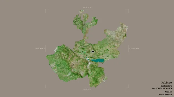 メキシコの州ハリスコ州の地域は 洗練された境界の箱の中にしっかりとした背景に隔離されています ラベル 衛星画像 3Dレンダリング — ストック写真