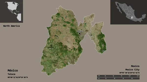 メキシコの形 メキシコの状態 およびその首都 距離スケール プレビューおよびラベル 衛星画像 3Dレンダリング — ストック写真