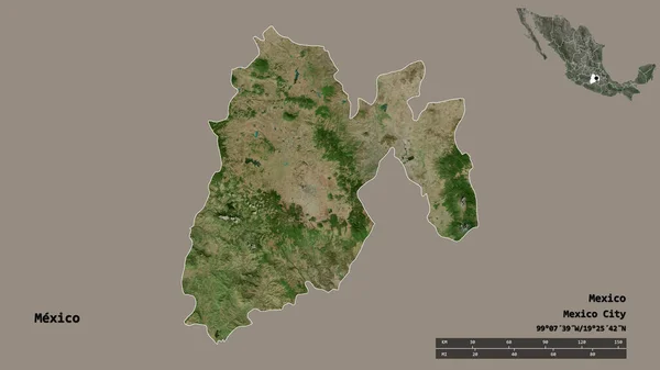 墨西哥的形状 墨西哥的州 它的首都孤立在坚实的背景 距离尺度 区域预览和标签 卫星图像 3D渲染 — 图库照片