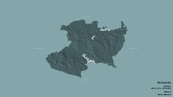 Obszar Michoacan Stan Meksyk Odizolowany Solidnym Tle Georeferencyjnym Pudle Granicznym — Zdjęcie stockowe