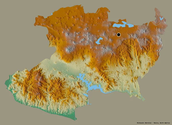 メキシコの州 ミチョアカンの形で その首都はしっかりとした色の背景に隔離されています 地形図 3Dレンダリング — ストック写真