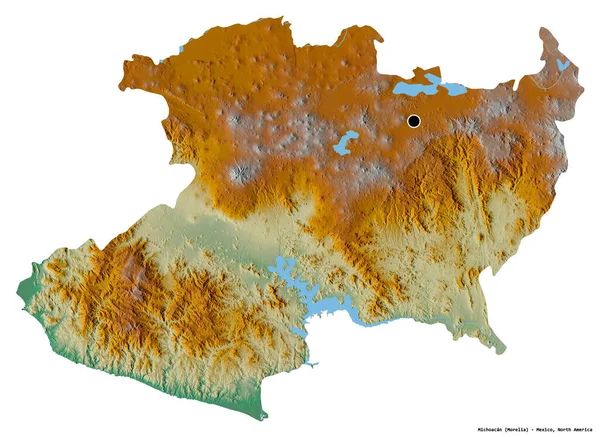 メキシコの州 ミチョアカンの形で その首都は白い背景に孤立しています 地形図 3Dレンダリング — ストック写真