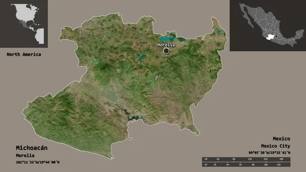 Bilden Michoacan Delstaten Mexiko Och Dess Huvudstad Avståndsskala Förhandsvisningar Och — Stockfoto