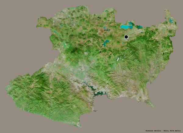 メキシコの州 ミチョアカンの形で その首都はしっかりとした色の背景に隔離されています 衛星画像 3Dレンダリング — ストック写真