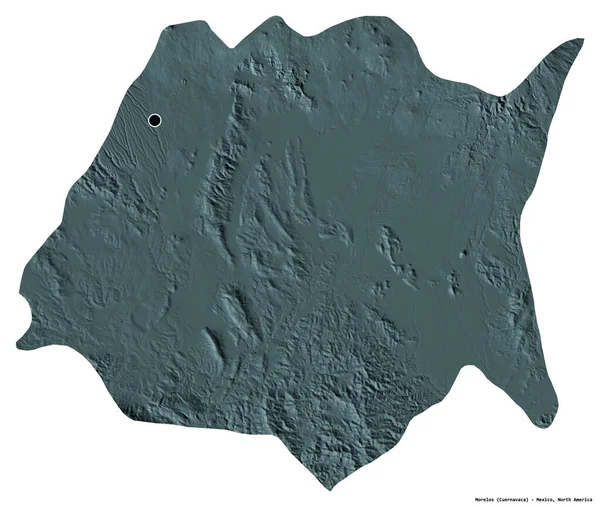メキシコの州モレロスの形で その首都は白い背景に孤立しています 色の標高マップ 3Dレンダリング — ストック写真