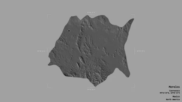 メキシコの州モレロスの地域は 洗練された境界の箱の中の強固な背景に隔離されています ラベル 標高マップ 3Dレンダリング — ストック写真