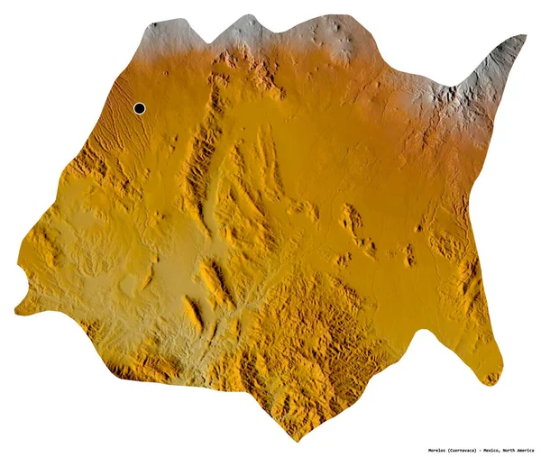 Morelos 'un şekli, Meksika eyaleti, başkenti beyaz arka planda izole edilmiş. Topografik yardım haritası. 3B görüntüleme