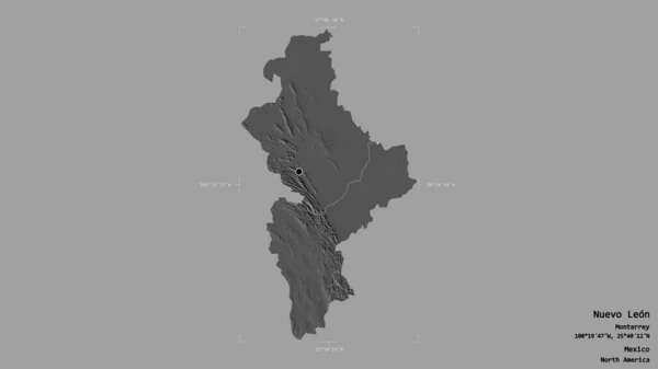 墨西哥新莱昂州的一个地区 在一个地理参考方块中被隔离在坚实的背景下 Bilevel高程图 3D渲染 — 图库照片