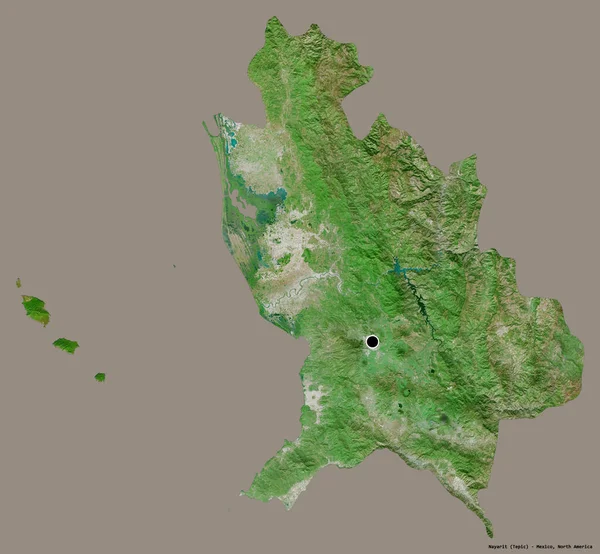 Nayarit 'in şekli, Meksika eyaleti, başkenti katı renk arka planında izole edilmiş. Uydu görüntüleri. 3B görüntüleme