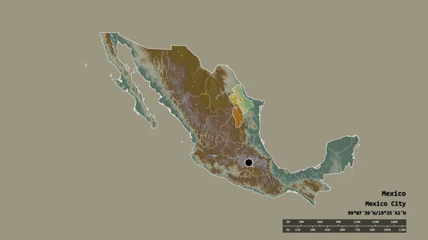 Forma Desnaturalizada México Con Capital Principal División Regional Área Separada — Foto de Stock