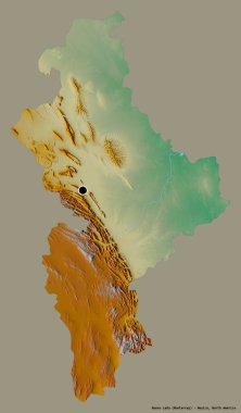 Nuevo Leon, Meksika eyaleti, başkenti koyu renk arka planda izole edilmiş. Topografik yardım haritası. 3B görüntüleme