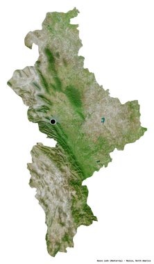 Nuevo Leon, Meksika eyaleti, başkenti beyaz arka planda izole edilmiş. Uydu görüntüleri. 3B görüntüleme