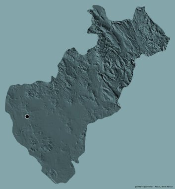 Queretaro 'nun şekli, Meksika eyaleti, başkenti katı renk arka planında izole edilmiş. Renkli yükseklik haritası. 3B görüntüleme