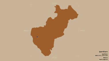 Queretaro bölgesi, Meksika eyaleti, jeoreferated sınır kutusunda sağlam bir arka planda izole edilmiş. Etiketler. Desenli dokuların bileşimi. 3B görüntüleme