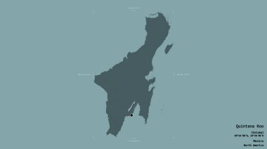 Quintana Roo bölgesi, Meksika eyaleti, jeoreferatlı bir sınır kutusunda sağlam bir arka planda izole edilmiş. Etiketler. Renkli yükseklik haritası. 3B görüntüleme