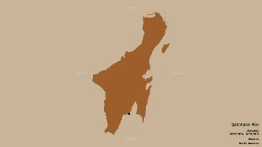 Quintana Roo bölgesi, Meksika eyaleti, jeoreferatlı bir sınır kutusunda sağlam bir arka planda izole edilmiş. Etiketler. Desenli dokuların bileşimi. 3B görüntüleme