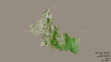 San Luis Potosi bölgesi, Meksika eyaleti, jeoreferatlı bir sınır kutusunda sağlam bir arka planda izole edilmiş. Etiketler. Uydu görüntüleri. 3B görüntüleme