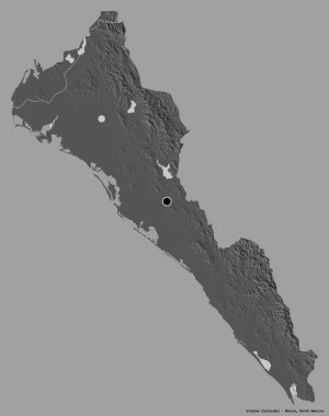 Sinaloa 'nın şekli, Meksika eyaleti, başkenti katı renk arka planında izole edilmiş. Çift seviyeli yükseklik haritası. 3B görüntüleme