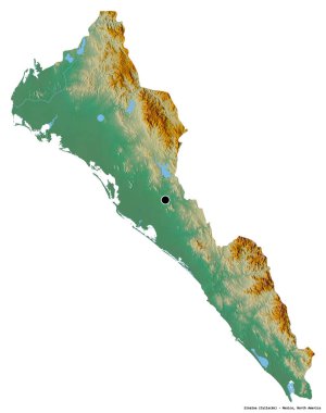 Meksika 'nın Sinaloa eyaleti, başkenti beyaz arka planda izole edilmiş. Topografik yardım haritası. 3B görüntüleme