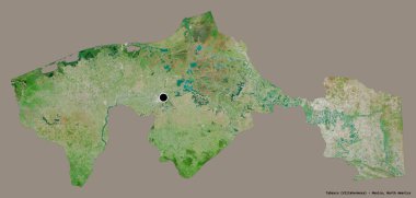 Meksika eyaleti Tabasco 'nun şekli, başkenti koyu renk arka planda izole edilmiş. Uydu görüntüleri. 3B görüntüleme