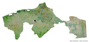 Meksika eyaleti Tabasco 'nun beyaz arka planda izole edilmiş başkenti. Uydu görüntüleri. 3B görüntüleme
